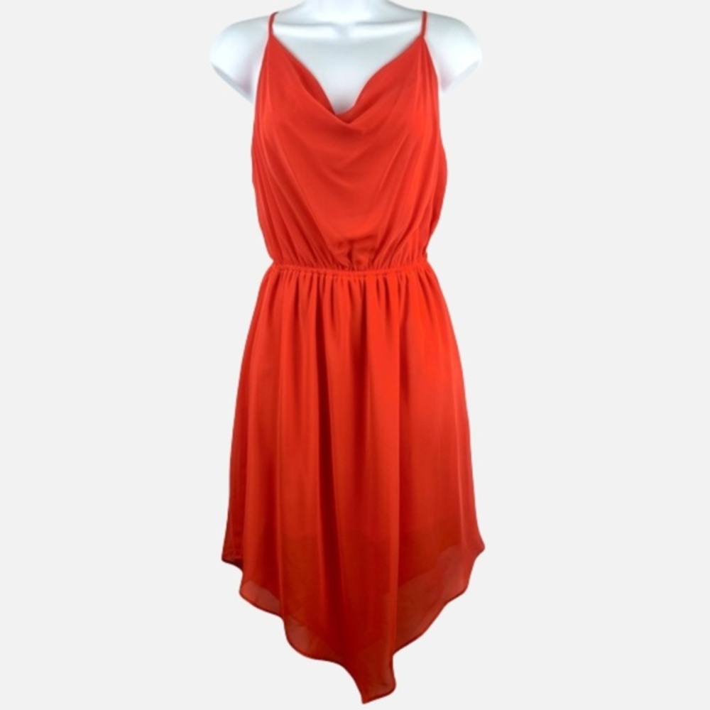 Soprano Red Cowl Neck Dress Spaghetti Strap Asymmetrical Mini